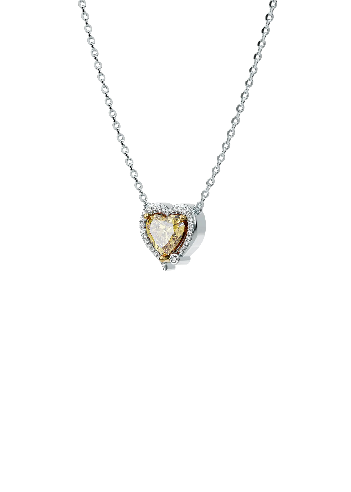 Heart-shaped diamond pendant on a white background